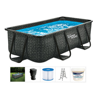 Summer Waves 10 Foot Long Dark Herringbone Elite Frame Rectangular Pool Kit