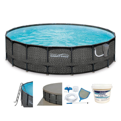 Summer Waves Elite 20ft x 48in Above Ground Frame Swimming Pool Set Kit w/ Pump