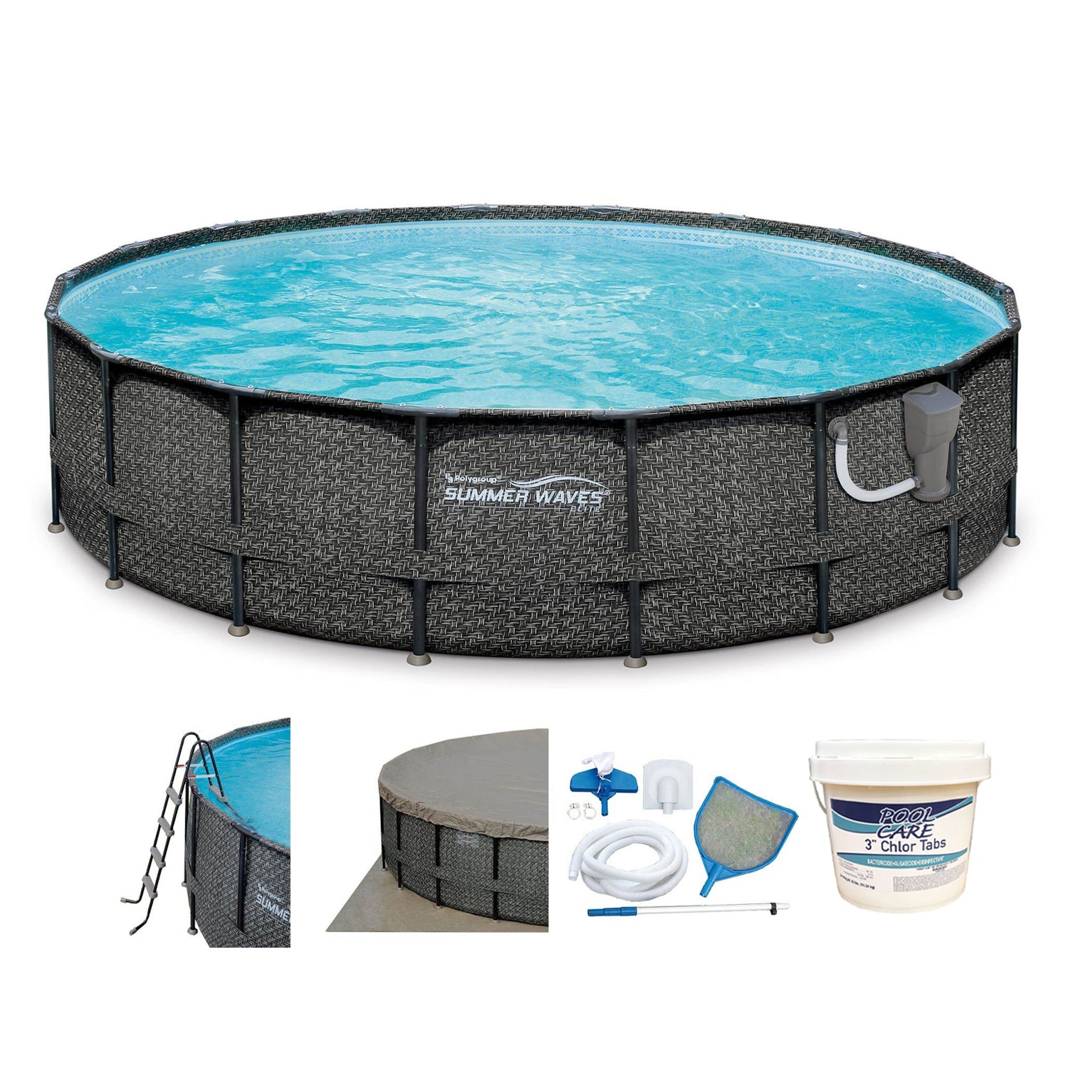 Summer Waves Elite 18ft x 48in Above Ground Frame Swimming Pool Set Kit w/ Pump