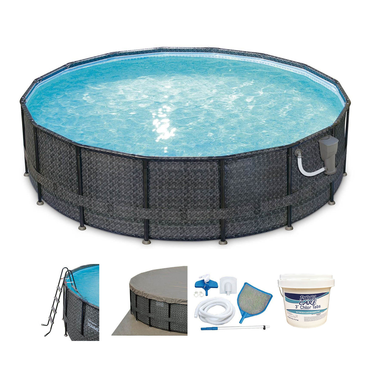 Summer Waves Elite 16ft x 48in Above Ground Frame Swimming Pool Set Kit w/ Pump