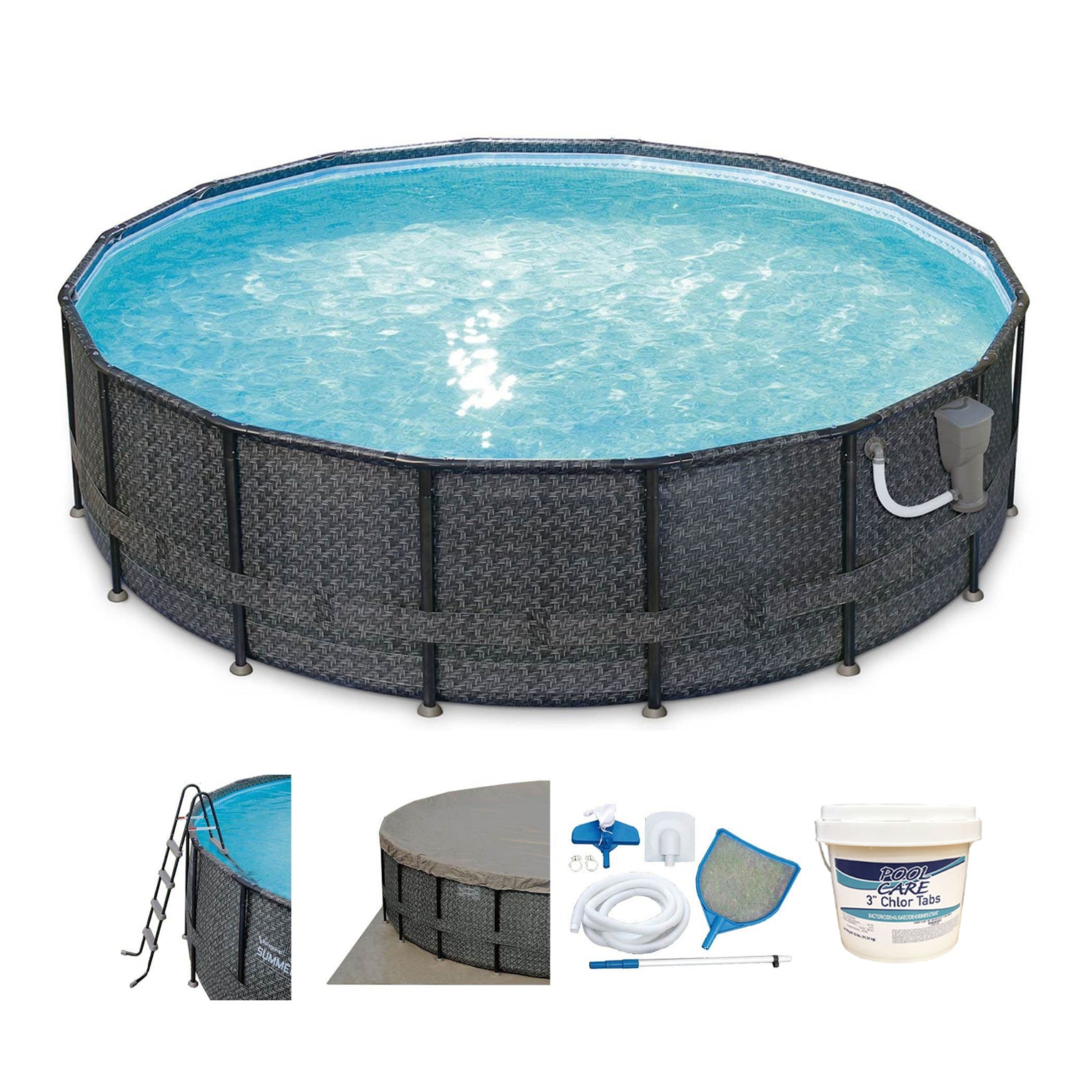 Summer Waves Elite 16ft x 48in Above Ground Frame Swimming Pool Set Kit w/ Pump