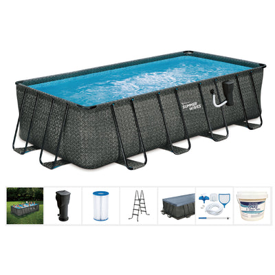Summer Waves 18ft x 9ft x 52in Above Ground Rectangle Frame Swimming Pool Set