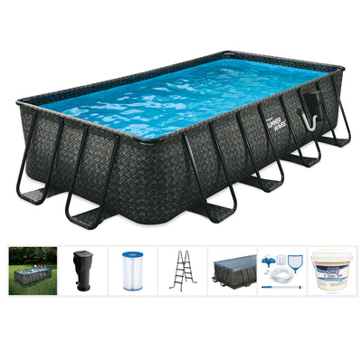 Summer Waves 16 Foot Long Dark Herringbone Print Elite Frame Rectangular Pool