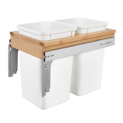 Rev-A-Shelf Double Pull Out Top Mount Trash Can 27 Qt, White, 4WCTM-15DM2-343-FL
