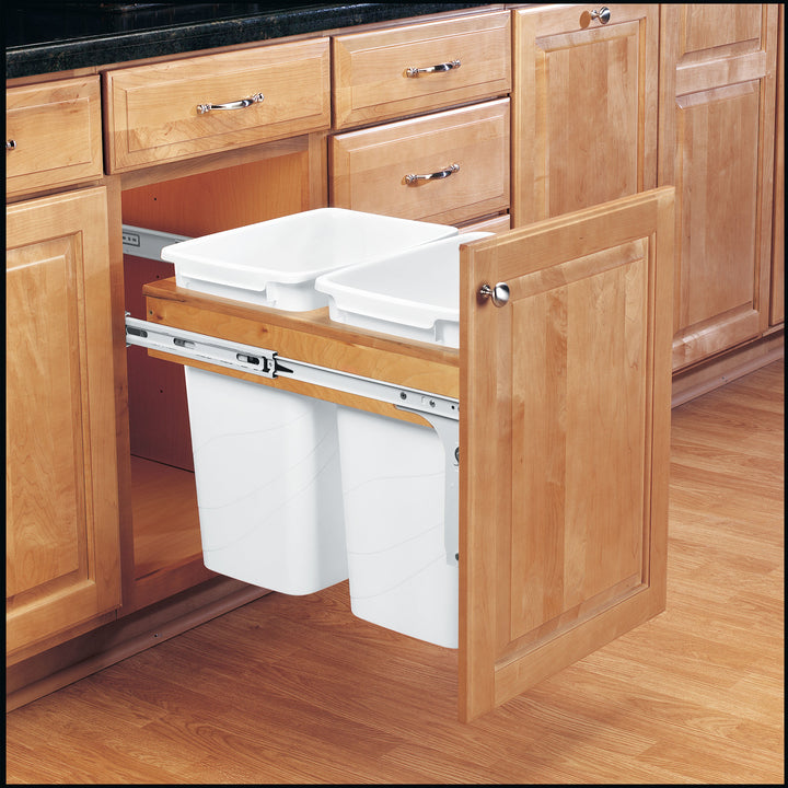 Rev-A-Shelf Double Pullout Top Mount Trash Can 35 qt., White, 4WCTM-18DM2-175