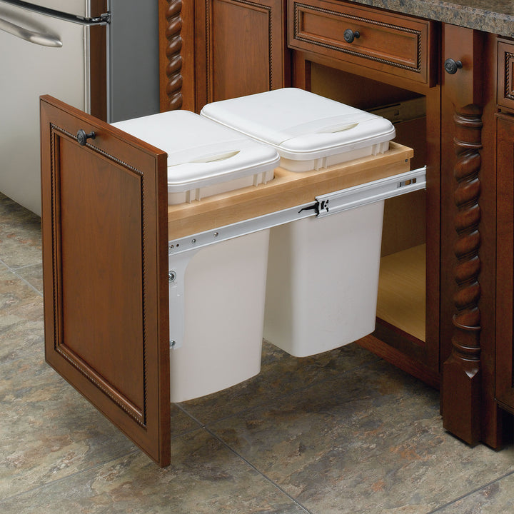 Rev-A-Shelf Double Pullout Top Mount Trash Can 35 qt., White, 4WCTM-18DM2-175