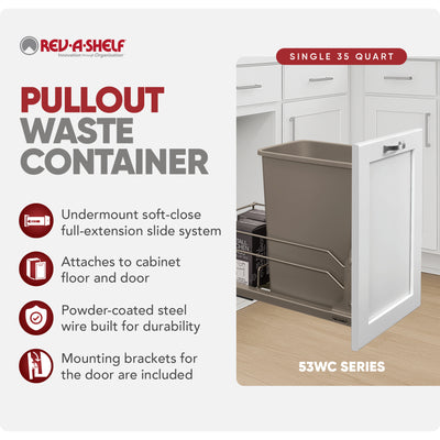 Rev-A-Shelf Pullout Kitchen Trash Can 35 qt. with Soft-close, 53WC-1535SCDM-112 - VMInnovations