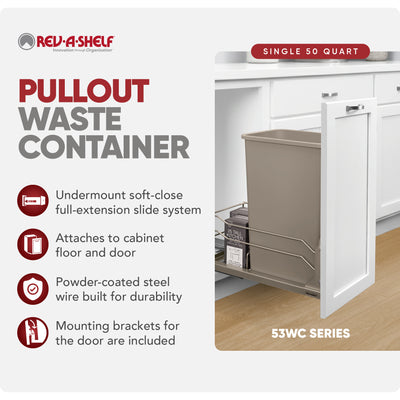 Rev-A-Shelf Pullout Kitchen Trash Can 50 qt. with Soft-close, 53WC-1550SCDM-112 - VMInnovations
