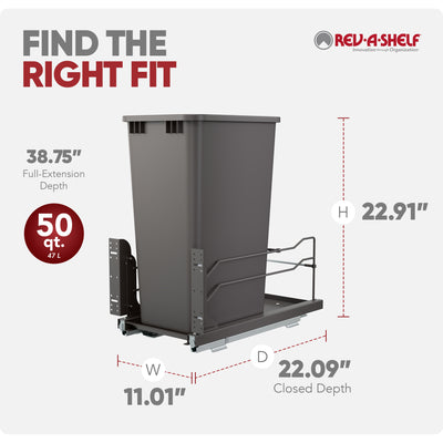 Rev-A-Shelf Pullout Kitchen Trash Can 50 qt. with Soft-close, 53WC-1550SCDM-113