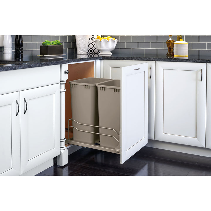 Rev-A-Shelf Double Pullout Trash Cans 50 qt. with Soft-close, 53WC-2150SCDM-212