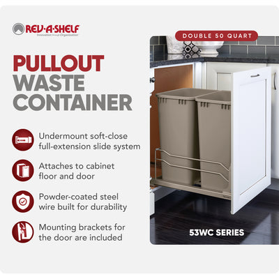 Rev-A-Shelf Double Pullout Trash Cans 50 qt. with Soft-close, 53WC-2150SCDM-212 - VMInnovations