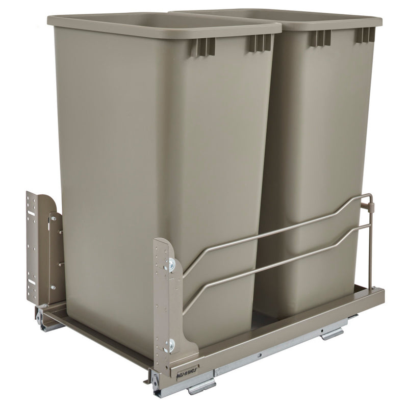 Rev-A-Shelf Double Pull Out Trash Can 50 Qt with Soft-Close, 53WC-2150SCDM-212