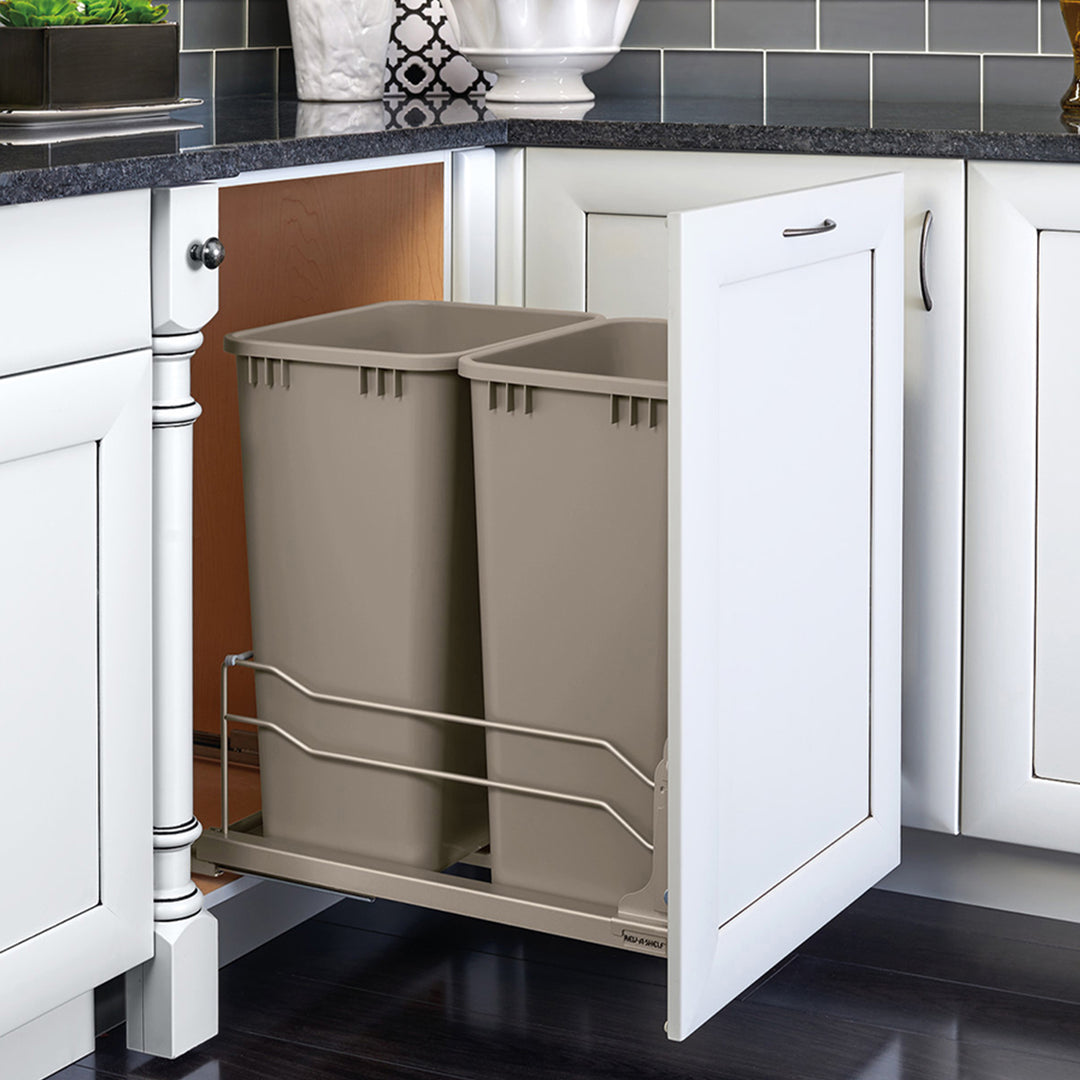 Rev-A-Shelf Double Pullout Trash Cans 50 qt. with Soft-close, 53WC-2150SCDM-212