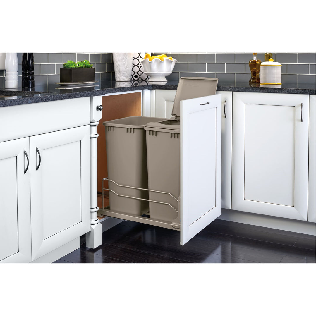 Rev-A-Shelf Double Pullout Trash Cans 50 qt. with Soft-close, 53WC-2150SCDM-212