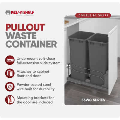 Rev-A-Shelf Double Pullout Trash Can 50 qt. with Soft-close, 53WC-2150SCDM-213