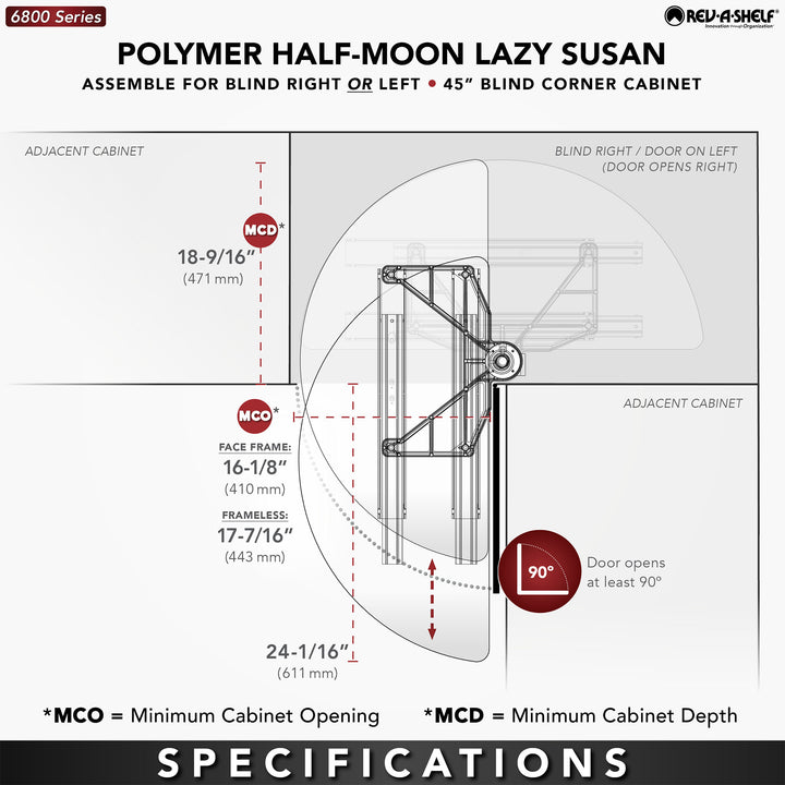 Rev-A-Shelf 33" Lazy Susan Half-Moon Polymer Two-Tier Blind Cabinet 6882-33-11-570