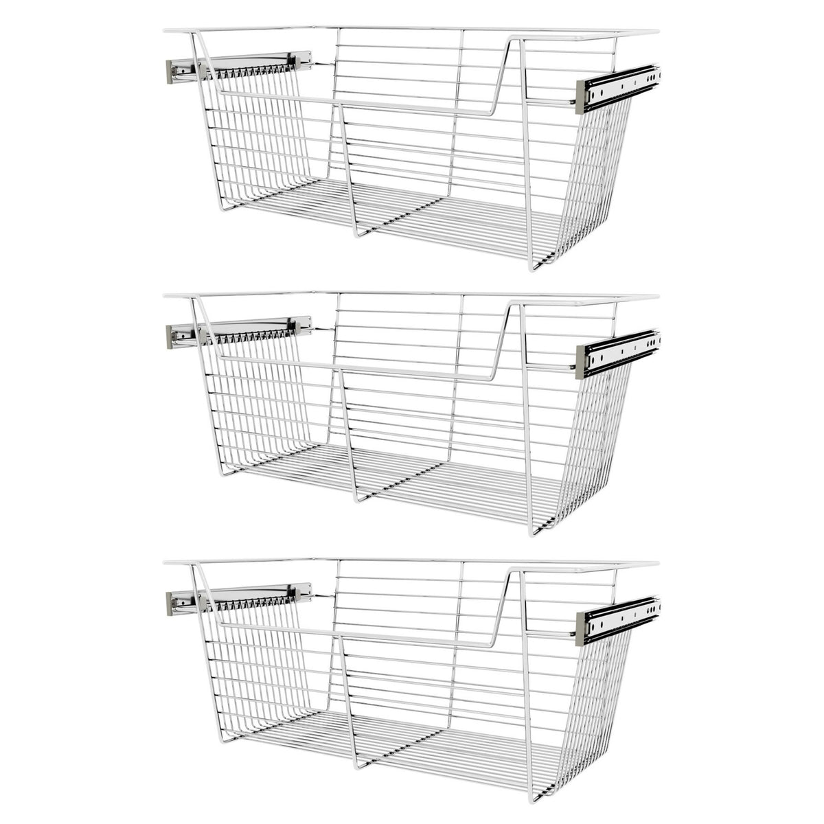 Rev-A-Shelf Sidelines CBSL-241410CR-3 24" Chrome Pullout Closet Basket (3 Pack)