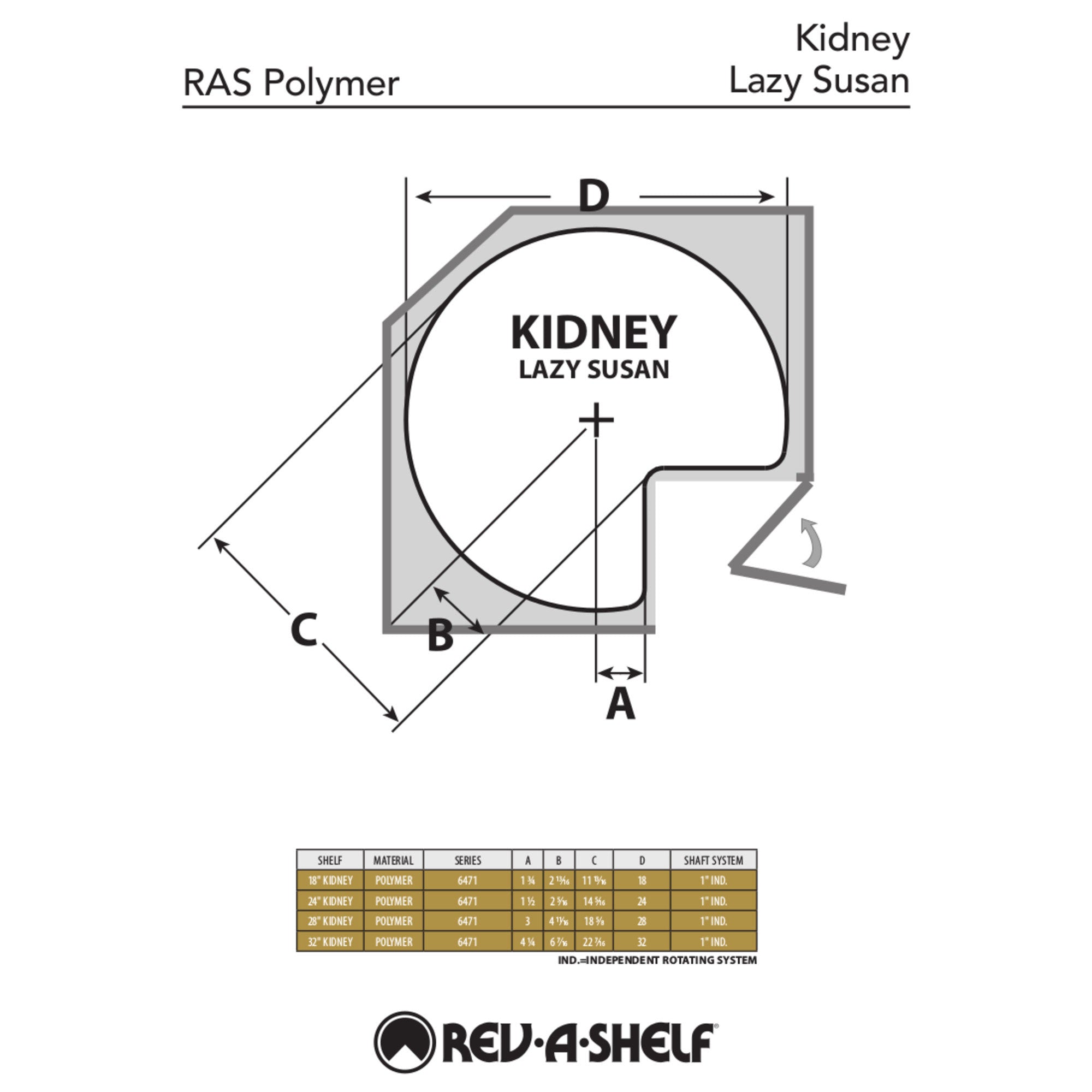 Rev-A-Shelf LD-2472-32-11-1 32" Polymer Kidney Shape 2-Shelf Lazy Susan, White