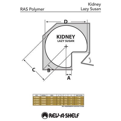Rev-A-Shelf LD-2472-32-11-1 32" Polymer Kidney Shape 2-Shelf Lazy Susan, White