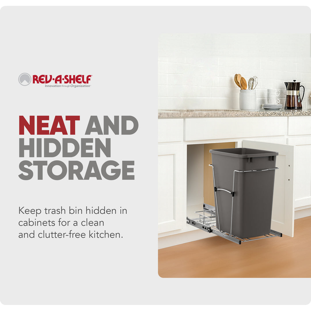 Rev-A-Shelf Pullout Trash Can 35 qt. for Kitchen Cabinets, Gray, RV-12KD-13C-S - VMInnovations