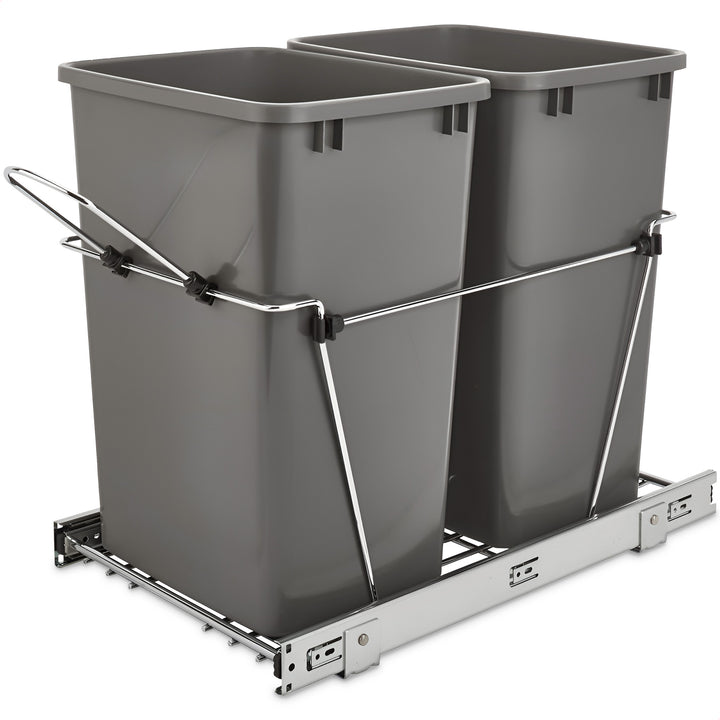 Rev-A-Shelf Double Pullout Trash Can 35 qt. for Kitchen, Gray, RV-18KD-13C-S