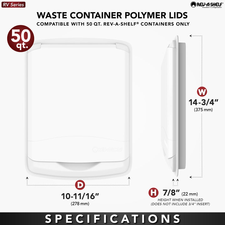 Rev-A-Shelf 50 qt. Trash Can Replacement Lid, White (Lid Only), RV-50-LID-1-40