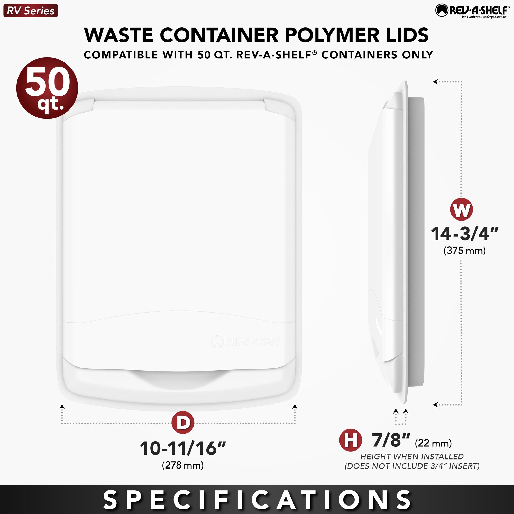 Rev-A-Shelf 50 Quart Trash Can Replacement Lid, White (Lid Only) (Open Box) - VMInnovations
