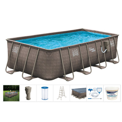 Summer Waves 18ft x 9ft x 52in Above Ground Rectangle Frame Swimming Pool Set