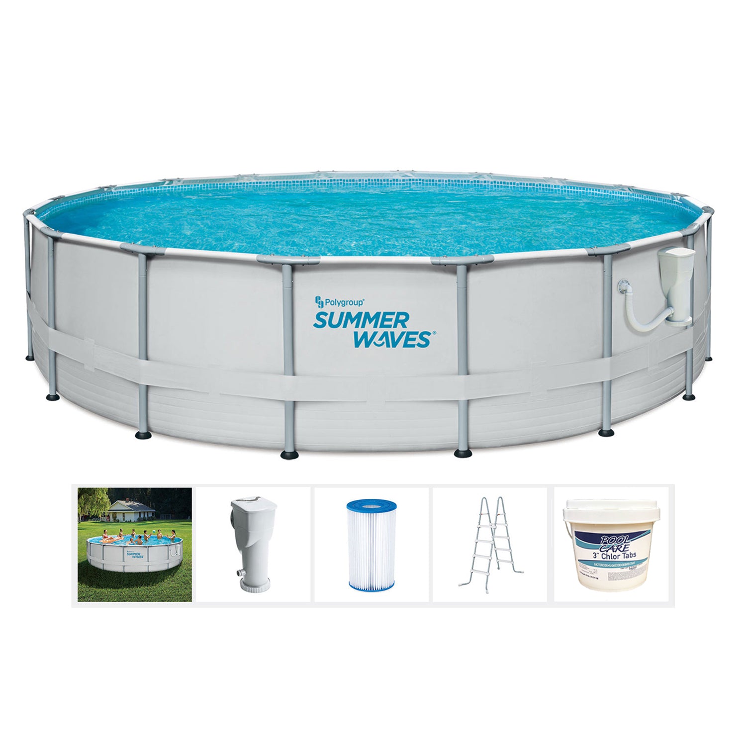 Summer Waves Elite 14 Foot Metal Frame Above Ground Pool Set Kit w/ Filter Pump