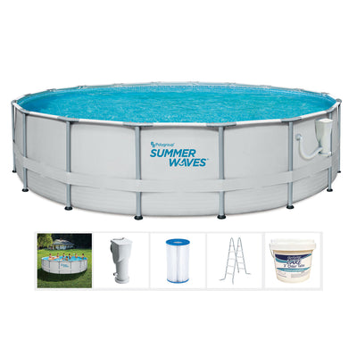 Summer Waves Elite 14 Foot Metal Frame Above Ground Pool Set Kit w/ Filter Pump