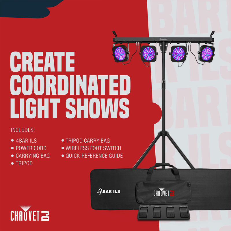 CHAUVET 4 BAR 4BAR DMX LED Stage Wash Light System w/ Case, Foot Switch & Tripod