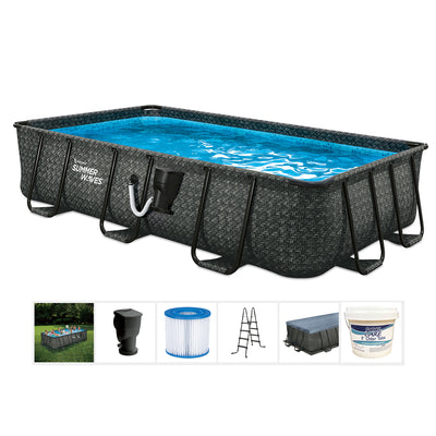 Summer Waves 14 Foot Long Dark Herringbone Print Elite Frame Rectangular Pool