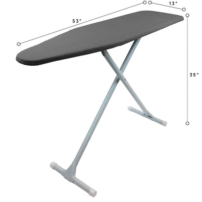 Homz T Leg Ironing Board with Cotton Cover & 53 x 13 Inch Steel Top, Gray (Used)
