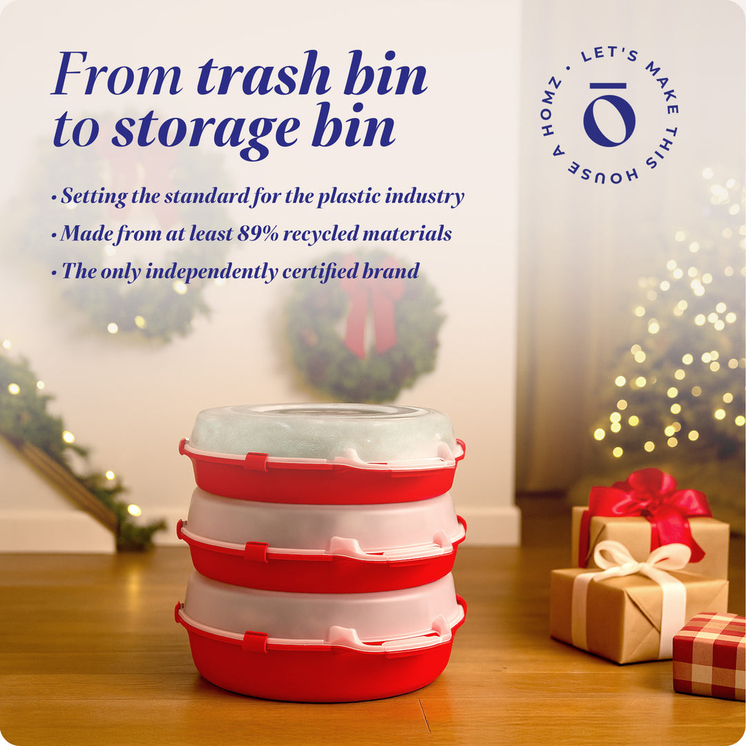 Homz 24" Holiday Christmas Plastic Wreath Storage Box, Red Set of 3(Open Box)