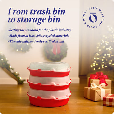 Homz 24 Inch Seasonal Holiday Christmas Plastic Wreath Storage Box, Red Set of 3 (Refurbished)