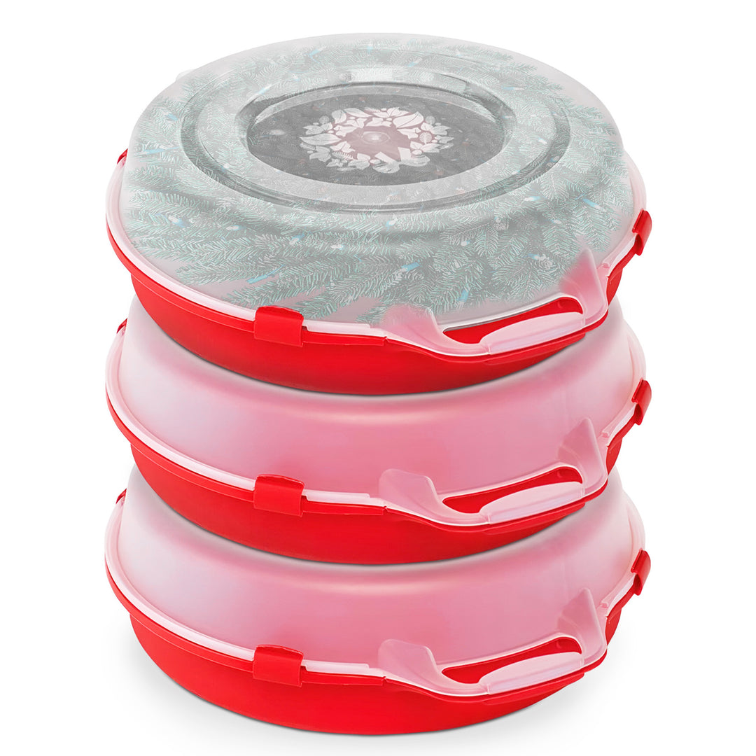 Homz 24" Holiday Christmas Plastic Wreath Storage Box, Red Set of 3(Open Box)