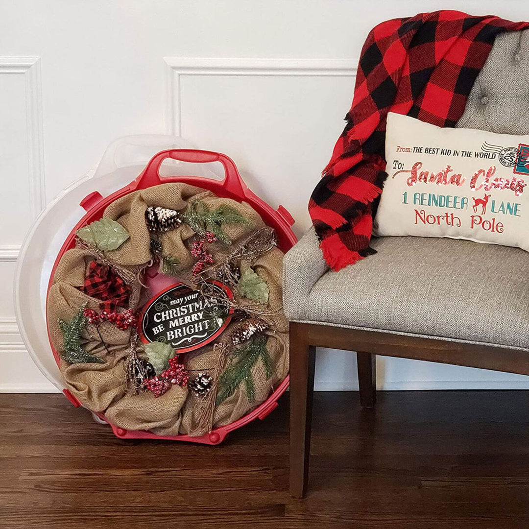 Homz 24" Holiday Christmas Plastic Wreath Storage Box, Red Set of 3(Open Box)