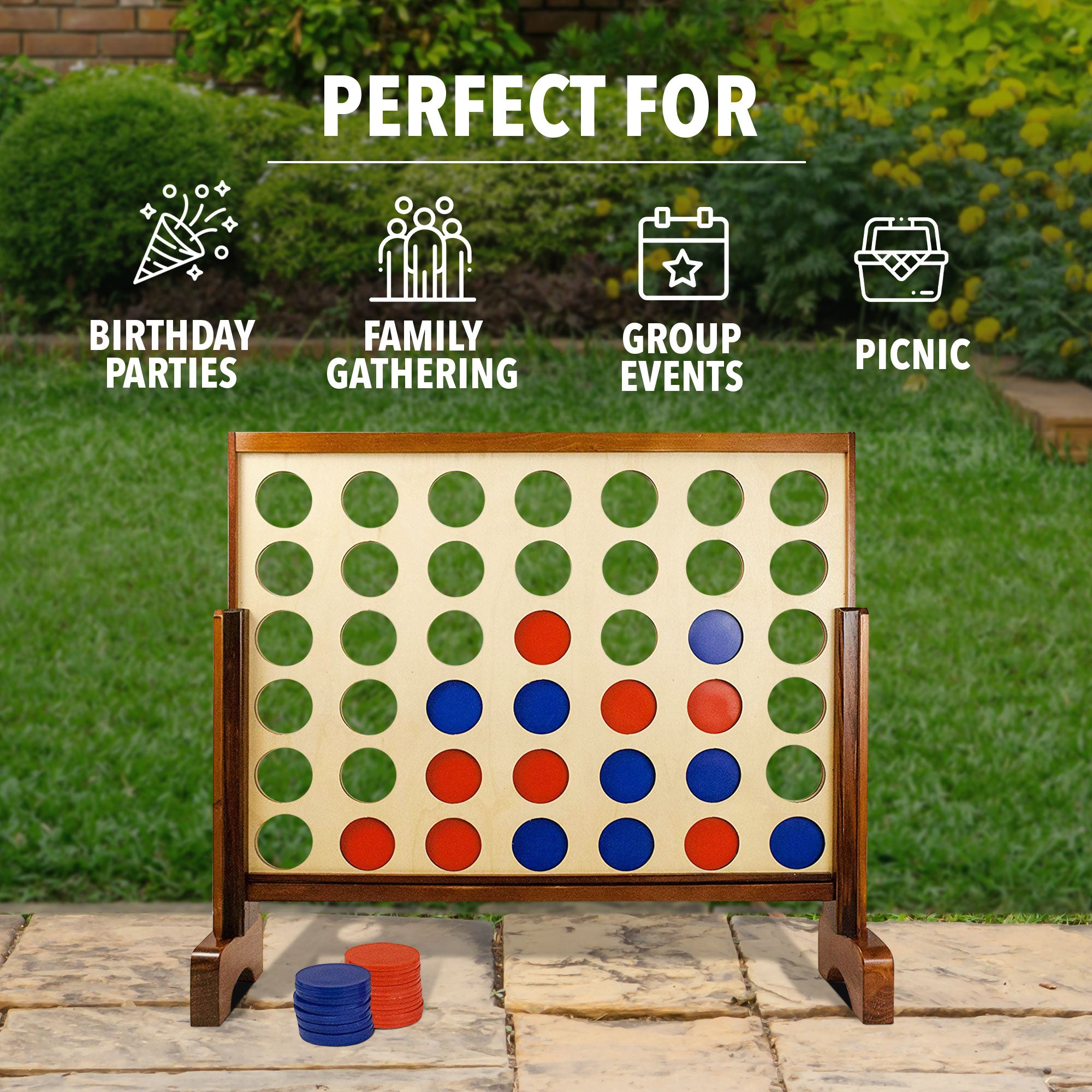YardGames Giant Tumbling Timbers Wood Stacking Game Bundle with 4 in a Row Game