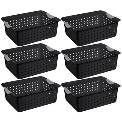 Sterilite Medium Ultra Storage Basket with Contoured Handles, Black (6 Pack)