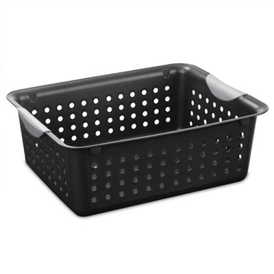 Sterilite Medium Ultra Storage Basket with Contoured Handles, Black (6 Pack)