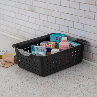 Sterilite Medium Ultra Storage Basket with Contoured Handles, Black (6 Pack)