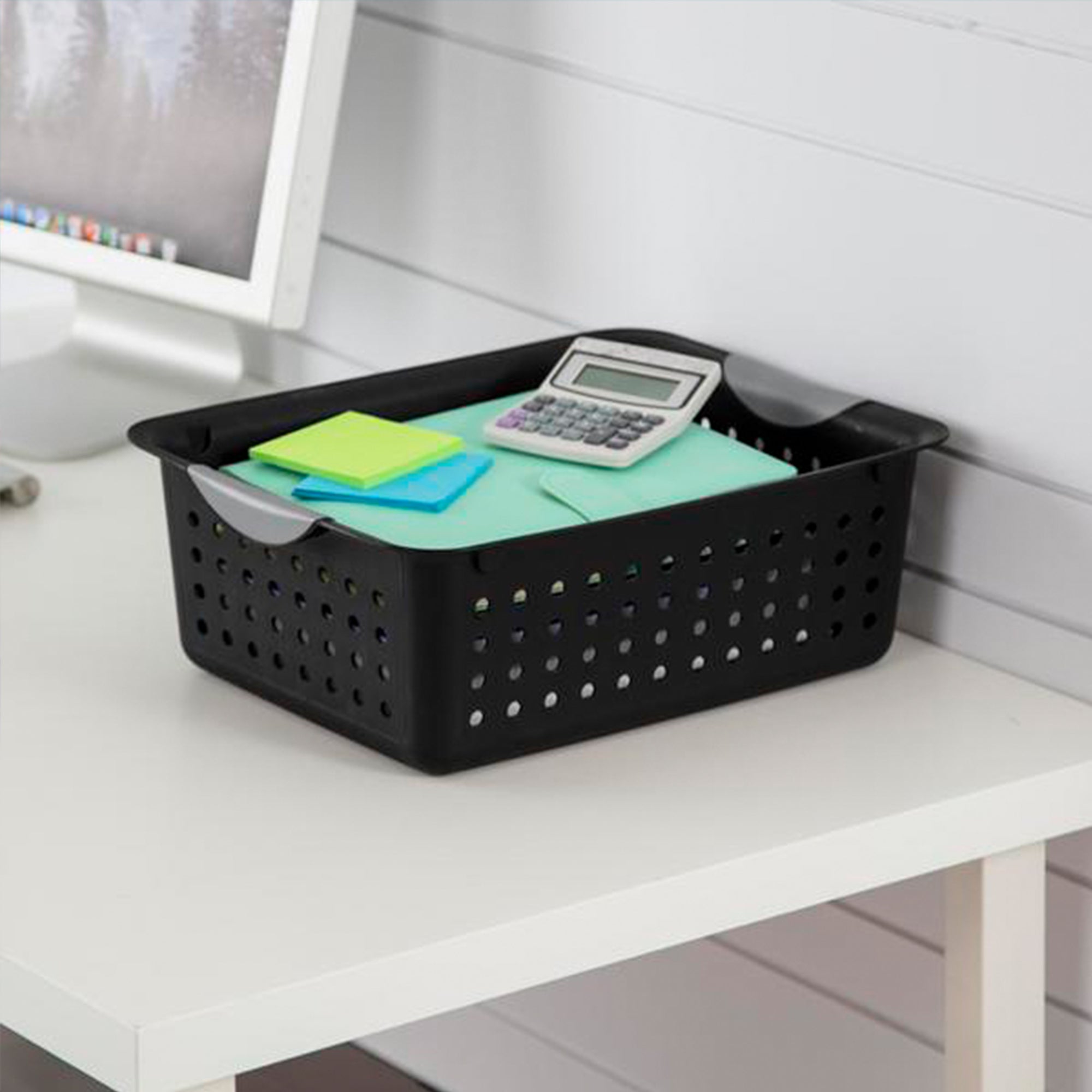 Sterilite Medium Ultra Storage Basket with Contoured Handles, Black (6 Pack)