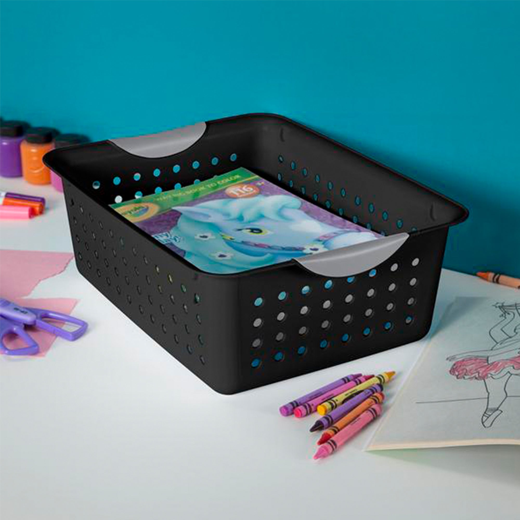 Sterilite Medium Ultra Storage Basket with Contoured Handles, Black (6 Pack)