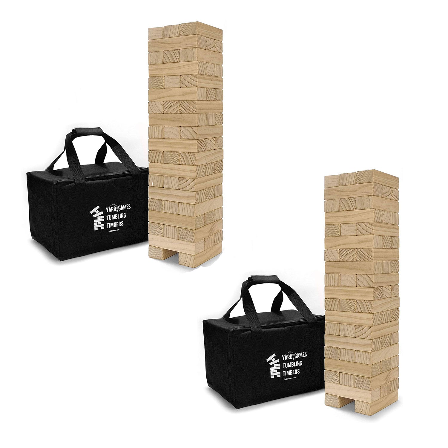 YardGames Large Tumbling Timbers Wood Stacking Game w/ 56 Pine Blocks (2 Pack) - VMInnovations