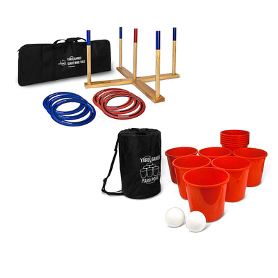 YardGames Outdoor Giant Ring Toss Lawn Game Bundle w/ Giant Yard Pong Set