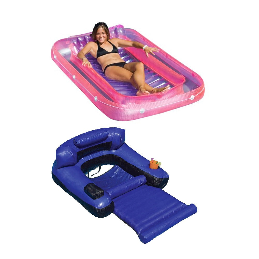 Swimline 71” Inflatable Pool Suntan Raft & Fabric Pool Inflatable Lounger Chair - VMInnovations