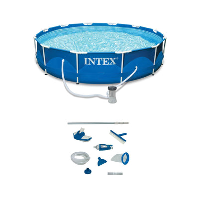 Intex 12' x 30" Metal Frame Swimming Pool w/ Filter Pump & Pool Maintenance Kit