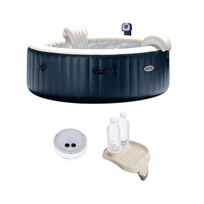 Intex 75 Inch 6 Person Inflatable Hot Tub with Spa LED Light and Cup Holder/Tray