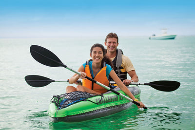 Intex 1-Person Inflatable Kayak w/ 2-Person Inflatable Kayak both w/ oars & pump