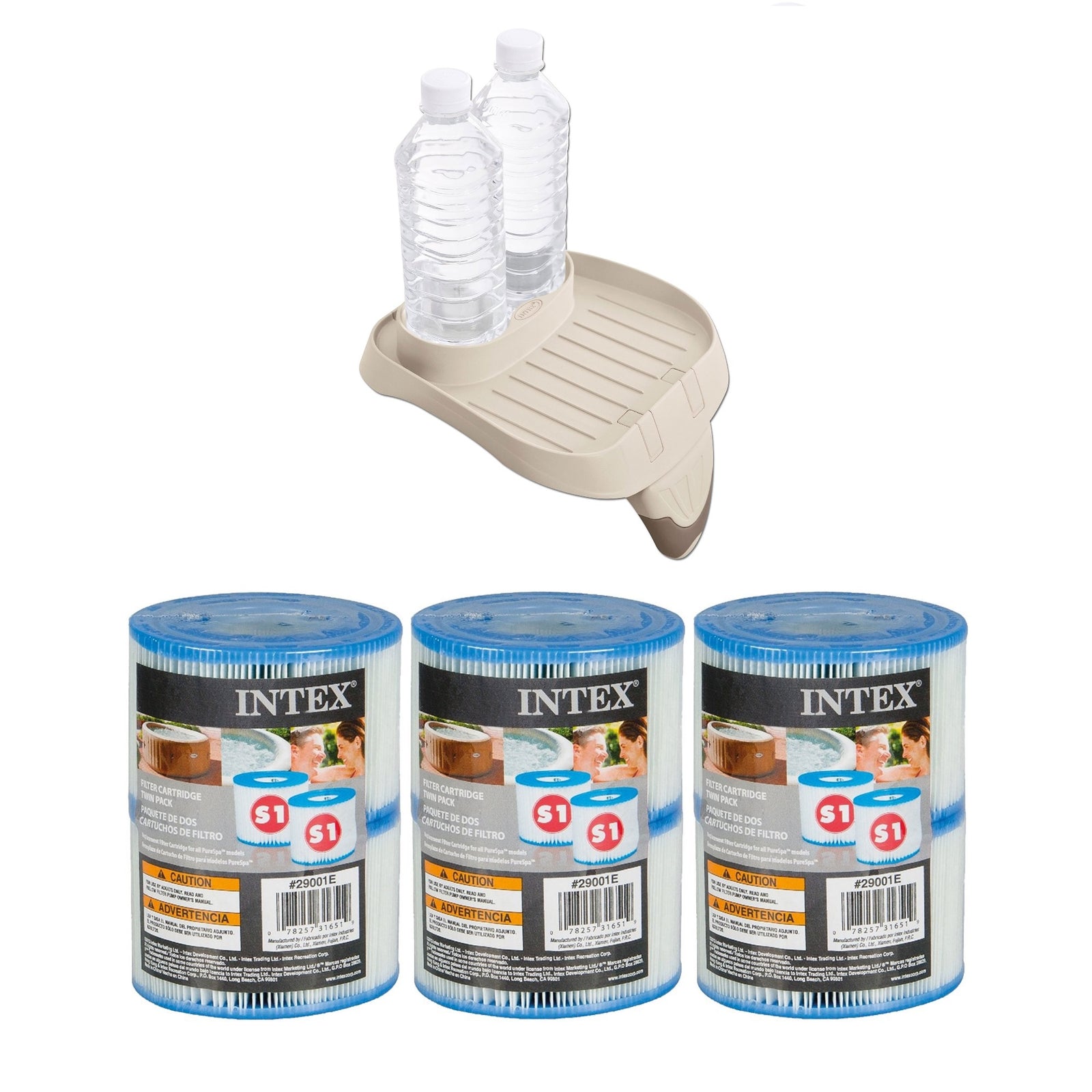 Intex Attachable Cup Holder/Refreshment Tray and Type S1 Pool Filters (3 Pack) - VMInnovations